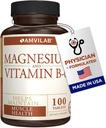 Magnesio e Vitamina B6 - Aiuta a mantenere la salute del muscolo - Supporta la salute del cervello e la funzione di Nerve - Aiuta la vitalità quotidiana e la qualità del sonno - Recupero Boost - Supplemento alimentare - 100 compresse