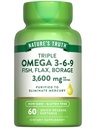 Verità della natura Triple Omega 3-6-9 Softgels | 3600mg | 60 Count | Pesce, Flax, Borage Oils | Non-OGM & Gluten