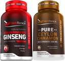 Coreano Rosso Panax Ginseng 1500mg - Ginseng ad alta potenza per l'energia, le prestazioni e il supporto immunitario per gli uomini e le donne - Pure Ceylon Cinnamon Capsules per il benessere potenziato - 1500mg per porzione
