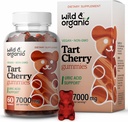 Wild & Organic Tart Cherry Gummies 7000 mg - Tart Cherry Extract Supplement per Uric Level Support - 60 Vegan, Non OGM Chews