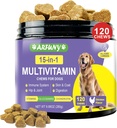 15 in 1 Cane Multivitamina Supplemento - Cane Vitamine per Sistema Immune, Digestione, Hip & Joint, Skin & Coat - con Vitamine Esssenziali, Glucosamina & Chondroitin - Pollo Flavor, 120 Chews