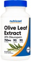 Estratto di foglie di oliva Nutricost (20% Oleuropein) 750 MG, 90 Capsule - Non OGM, Senza glutine