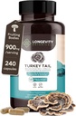 Integratore delle capsule per funghi della Turchia biologica (240) | Pure Fruiting Body 10:1 High Strength Extract | 50% Beta-D Glucans | 9.000mg Raw Equivalent Per Serving | Immune, Gut & Microbiome Support
