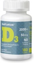 Vitamina D3 2000iu (50 mcg) 6 mesi di alimentazione per il supporto immunitario, la funzione muscolare sana, e la salute del chiodo - Non OGM, senza glutine, con vitamina B2 - (Mini Compresse), 180 conte