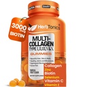 Ertonici Multi Collagen Gummies con Biotina & Vitamina C, Peptidi di collagene idrolizzati Tipi I, II, III, V, X per capelli, Pelle, Unghie, & Bone Support - Flavor tropicale, 60 Gummies
