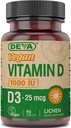 DEVA Vegan Vitamina D3 Supplemento - Una volta per giorno Tablet con 1000 IU - Cholecalciferol - Lichen Plant Derived - 90 Piccole Tablet