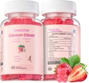 Gummies Citrato di calcio masticabile 1000mg con vitamina D3 & K2, B6 & B12, Magnesio, Zinco per le ossa, Muscoli & Giunti, Supporto per l'immunità e la memoria, Senza zucchero, Senza glutine, Vegetariano, Fragola, 60 Conte