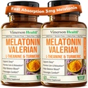 Melatonin Sleep Aid con L Theanine & Valerian Root – Supplemento curcuma – Curcumina currica con Ginger & Black Pepper – L-Theanine & Melatonin 3mg per sonno, calma e stress sollievo – 2 Pack