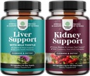 Bundle of Liver Cleanse Detox & Repair - Silymarin Milk Thistle Supplements with Dandelion Root, Choline, Beetroot & Artichoke Extract and Kidney Support with Uva Ursi, Sting Nettle & Astragalus