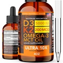 Vitamina D3 K2 Gocce liquide 5000 IU (4oz) Massima vitamina D, K, olio MCT & Omega 3 Bone, cuore, giunto, supplemento di supporto muscolare. Formula di assorbimento veloce. 4 in 1 Formula complessa Non OGM
