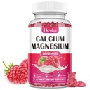 Calcio Magnesio Zinc Gummies, Calcio Magnesio 2:1 Ratio con Vitamina D3, K2, B6, B12 per Bone Forza, Funzione muscolare & Nerve Salute, Formula di assorbimento extra, Vegan, Raspberry Flavor 60 Gummies