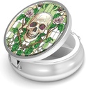 Pill Box-3 Compartment Piccolo caso di pillole per il contenitore di viaggio del supporto del tubo del metallo del vaso &amp; della tasca per tenere i supplementi Vitamine BPA-Free (Skull e Rose)