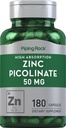 Piping Rock Zinc Picolinate 50mg | 180 capsule | Non OGM, Gluten Free Supplement