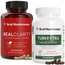 Real Mushrooms RealClarity (60ct) e Turchia Tail (90ct) Capsule Bundle - Mushroom Supplemento per Clarity Mentale, Focus & Immune Support - Vegan, Non OGM, Verified Levels of Beta-Glucans