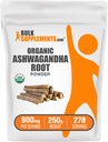 BulkSupplements.com Polvere di Ashwagandha Organica - Integratori di Ashwagandha Organici, Sorgente da Ashwagandha Root - Gluten Free, 2g per Serving, 250g (8.8 oz) (Pack of 1)