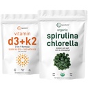 Micro ingredienti clorella Organica Spirulina 3000mg compresse & vitamina D3 5000iu + K2 100mcg Bundle 2 Pack | Muro di cellule celate, ricco di proteine vegane & clorofilla | Vitamine di sole essenziali