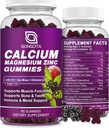 Zinco di Magnesio di calcio con vitamina D3 Supplemento, Gummie di calcio altamente assorbenti con 300 mg di Magnesio supporto glicinato Bone & denti, Muscolo per adulti e adolescenti,Sgar Free, Vegan - 60 Conte