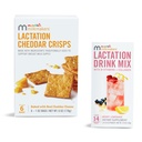 Munchkin® Milkmakers® Lactation Drink Mix Supplemento con B Vitamin & Milk Thistle, 14 Count and Lactation Cheddar Crisps for Breastfeeding Moms with Oats and Flax, 6 Counts
