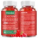 | Alti assorbenti Calcio Magnesio Zinc Gummies, Zucchero Calcium Gratuito Magnesio Zinco Supplemento con D3 | Bone & Teeth Strength | Muscle & Nerve Funzione | Vegan | Raspberry Flavor | 1 Confezione