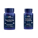 Estensione di vita Multivitamina di due giorni, vitamine B, C, D, zinco, 25 vitamine, minerali ed estratti, 120 capsule Bundle con N-Acetyl-L-Cysteine (NAC) 600 mg, 60 capsule