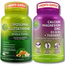 SUPPLEMENTARI STUDIO Glutathione Liposomal 500mg Arricchito con alimenti integrali biologici + Calcio piantato, Magnesio, Zinco, D3 & K2 con curcuma – Vegan, Non OGM, Clean Daily Wellness Support
