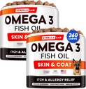 STRELLALAB Omega 3 per cani - (360Ct) Trattamenti di olio di pesce - Allergy & Itch Relief Skin & Coat Supplement - pelle di prurito secca, Anti Shedding & Hot Spots Trattamento - Pet Salmon olio Chews - Pollo Flavor