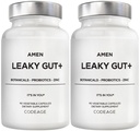 Amen Leaky Gut Supplement - Formula Avanzata con Biodisponibile L Glutamina, Zinco, Turco, DGL Liquirizia Radice - Marshmallow Root - Probiotici e Prebiotici Fermentati - Vegan, Non-GMO - 2-Pack