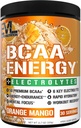 EVL BCAAs Aminoacidi Polvere - BCAA Energy Pre Workout Polvere per il recupero muscolare magra crescita e resistenza - Reidratando Post Workout Recovery Drink con 6 elettroliti chiave - Mango arancione