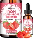 Supplemento di ferro liquido per le donne, uomini e bambini, gocce di ferro liquido con Folate, vitamina C, B6, B12 per l'anemia, globuli rossi, supporto energetico, aroma di fragola, 2 Fl Oz