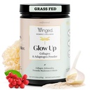Winged Wellness Glow Up, Polvere di collagene per le donne - Hair, Skin & Nails Beauty Supplement con Grass-Fed Hydrolyzed Collagen Peptides Adaptogens, Vitamina C & Biotin - 25 Serve, Unflavored