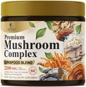 Polvere di funghi Supplementi 2200mg - 11 in 1 polvere di formula complessa con leoni organici Mane, Reishi, Cordyceps, Chaga, Turchia Tail Mushroom Extract Supplemento per la memoria e il supporto del cervello - 60 Serve