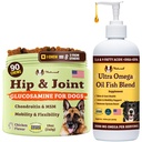 Natural Dog Company Canine Vitality Dog Vitamins and Supplements Bundle, Include (1) Hip and Joint Chews Supplement-90 pcs cosequin per cani, (1) Ultra Omega Fish Oil 16 Oz Omega 3 Fish Oil per cani