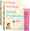 LOVEBUG Infant Probiotici 0-6 Mesi - Probiotici organici USDA per i bambini, Supporti Baby Gas, Colic, Diarrea e Rilievo di costipazione neonato, Allergeni & Sugar Free, Polvere senza gusto, 60 Pack