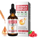 Vitamina B Complex Liquid, Vegan Vitamin B12 Liquid Drops | B12 Methylcobalamin | B1 Thiamine | B6 Pyridoxine | Folic | Niacin - B Complex Liquid Drops, Support Energy, Brain & Heart, 40 Servings