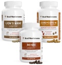 Real Mushrooms Brain, Vitality & Immune Support Bundle - Lion’s Mane Cognition Capsules (120 Capsules) + Reishi 415 Longevity Capsules (90 Capsule) & Cordyceps-M Peak Performance (120 Capsule)