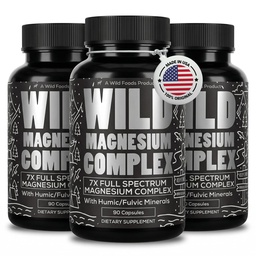 Integratore Complesso di Magnesio Alimenti Selvatici con 7X Forms | Alto assorbimento, Spettro completo, Digestione facile | 500mg Glycinate, Bisglycinate, Malate, Orotate, Citrato, Taurate | 90 Capsule (Pack of 3)