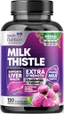 Integratore di cardo al latte - Detox &amp; Riparazione avanzato del fegato con estratto di radice di dadelion - Latte naturale Thistle Silymarin Marianum Estratto dal fegato Assistenza sanitaria, Non OGM, Bottigliato Stati Uniti - 120 capsule