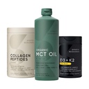 Peptidi di collagene di ricerca sportiva Tipo idrolizzato 1 & 3 Supplemento di proteine della polvere del collagene, Keto MCT Olio di cocco biologico - Triple Ingredient C8, C10, C12 MCT e Vitamina D3 K2 con olio di cocco