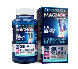 MAGNOX® Leg Cramps Buster | 380mg Magnesio per Gambe a notte | Magnesio Supplemento per Spasmi Muscoli | 3X Più assorbimento | Minerali Mar Morti | Sonno e Muscolo | 60 Caps