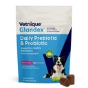 Vetnique Glandex Probiotici giornalieri per cani con prebiotici per sostenere la salute del fegato con enzimi fibre e digestivi, chews probiotici o polveri (30ct Chews, Bacon Chews)