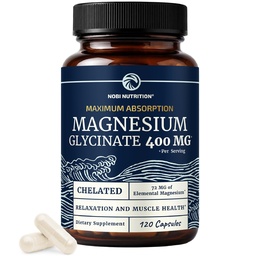 Magnesio Glycinate 400mg | Formula ad alto assorbimento per il sonno, Calma, Rilassamento muscolare, Cuore, Bone & Nerve Supporto per le donne & uomini | Magnesio Glycinate Supplemento | 120 Ct (2 mesi di alimentazione)