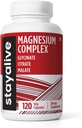 Supplemento complesso di magnesio 500mg, glicinato, citrato e polvere di malato, Magnesio ad alto assorbimento per le donne e gli uomini, 120 pillole, capsule non OGM e senza glutine