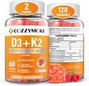 Zucchero Vitamina D3 K2 Gummies, Vitamina D Gummies Supplemento, 10000 IU + 200mcg D3 e K2 Integratori, Tasty Gummy Vitamins, Supporto per denti muscolari Bones Immune, 60 Serve 120 Gummies, lampone