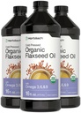 Horbäach Organic Flaxseed Oil | 3 Pack | 16 fl oz Ogni | Pressato a freddo | con Omega 3, 6, 9 | Vegetariano, Non OGM, Liquido senza glutine
