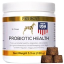 PetScy - Probiotici Chews for Dogs, Probiotico per Cani di tutte le età, Dimensioni e razze con fibra prebiotica e Pure Omega-3 | Migliora la pelle, Cappotto e Salute Gut, 30 Chews