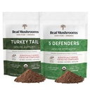 Funghi reali Tail Turchia (45g) e 5 difensori (45g) Estratto di funghi polvere Bundle - Supplemento di funghi per la forza immunitaria - Vegan, supplemento di immunità non OGM