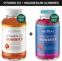 Zucchero Vitamina D3 K2 Gummies (60 Gummies) e Zucchero Extra Forza Magnesio Gummies (180 Gummies), Vitamina D3 Gummies 5000 IU+K2 MK7 80 mcg, Magnesio Citrato Gummies 500 mg