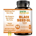 SHIFAA NUTRITION Halal Black Seed Oil | 1000mg 45 Servings | Nigella Sativa, Kalonji | Supporti Capelli, Pelle, Giunti, Immune, Cuore, Digestione