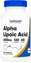 Nutricost Alpha Lipoic Acid 600mg Per Serving 120 Capsule, 60 Serve - Tappi a base di piante, Non OGM