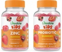 Bambini di zinco vitali + Probiotici 5 Miliardi di bambini, Gummies Bundle - Grande degustazione, Supplemento di vitamina, Senza glutine, OGM libero, pancia masticabile